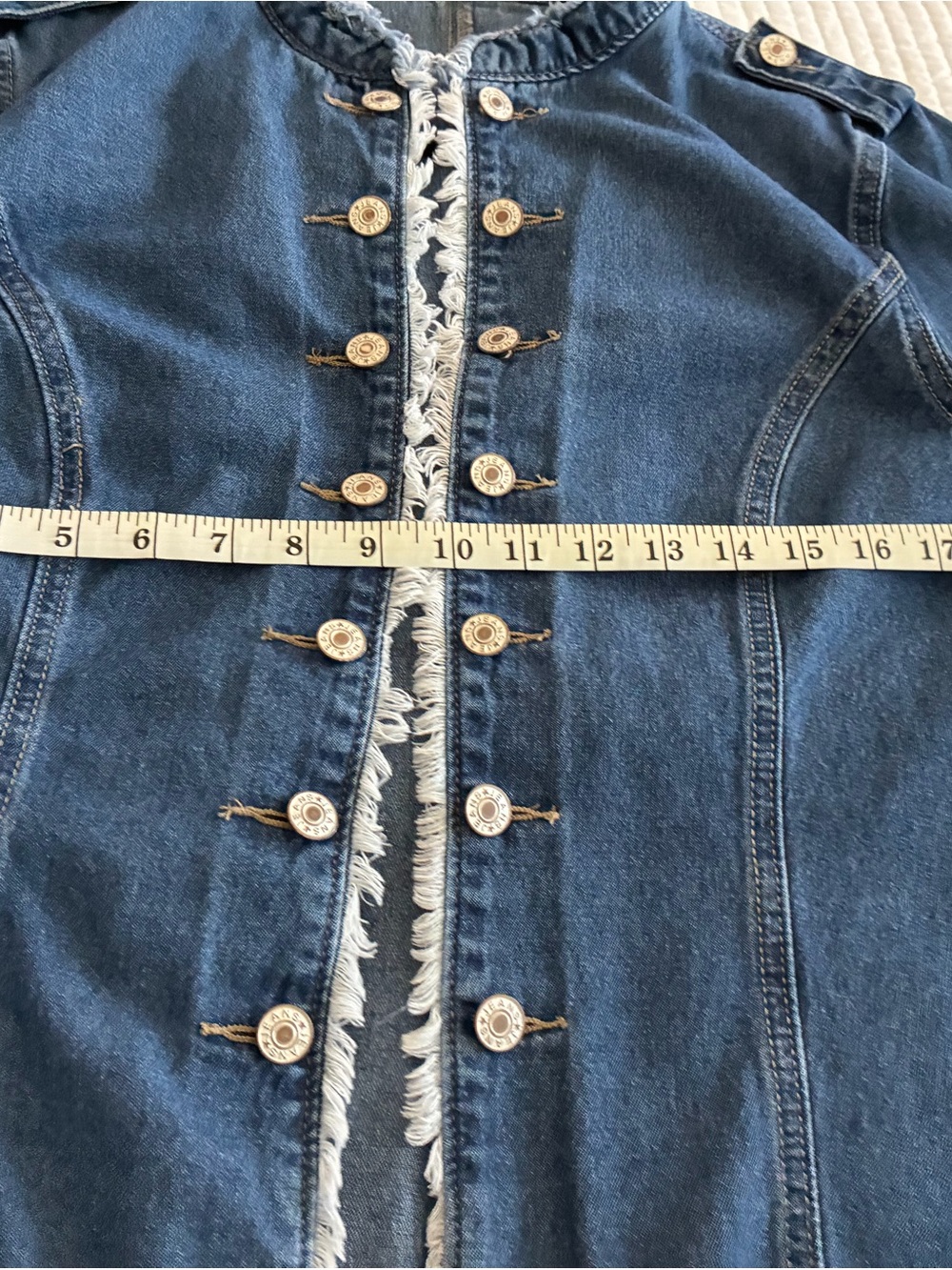 Denim Military-Style Jacket with Frayed Trim & Detail Stitching - Picture 7 of 12